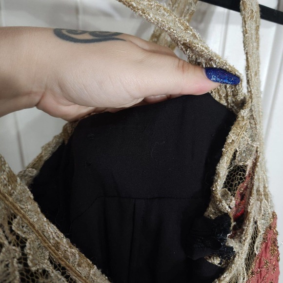 Free People Maxi Dress Blackened Crushed Gold Lace Embroidered Beaded RARE! - Picture 15 of 16